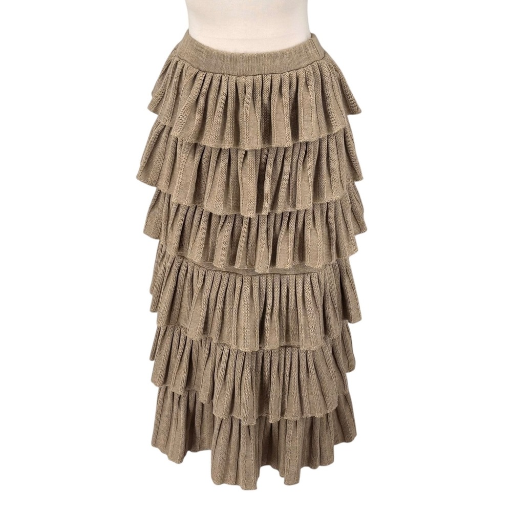 Vera Finbert Skirt Women S Taupe Cotton Linen Vintage Runway Tiered Ruffle Maxi